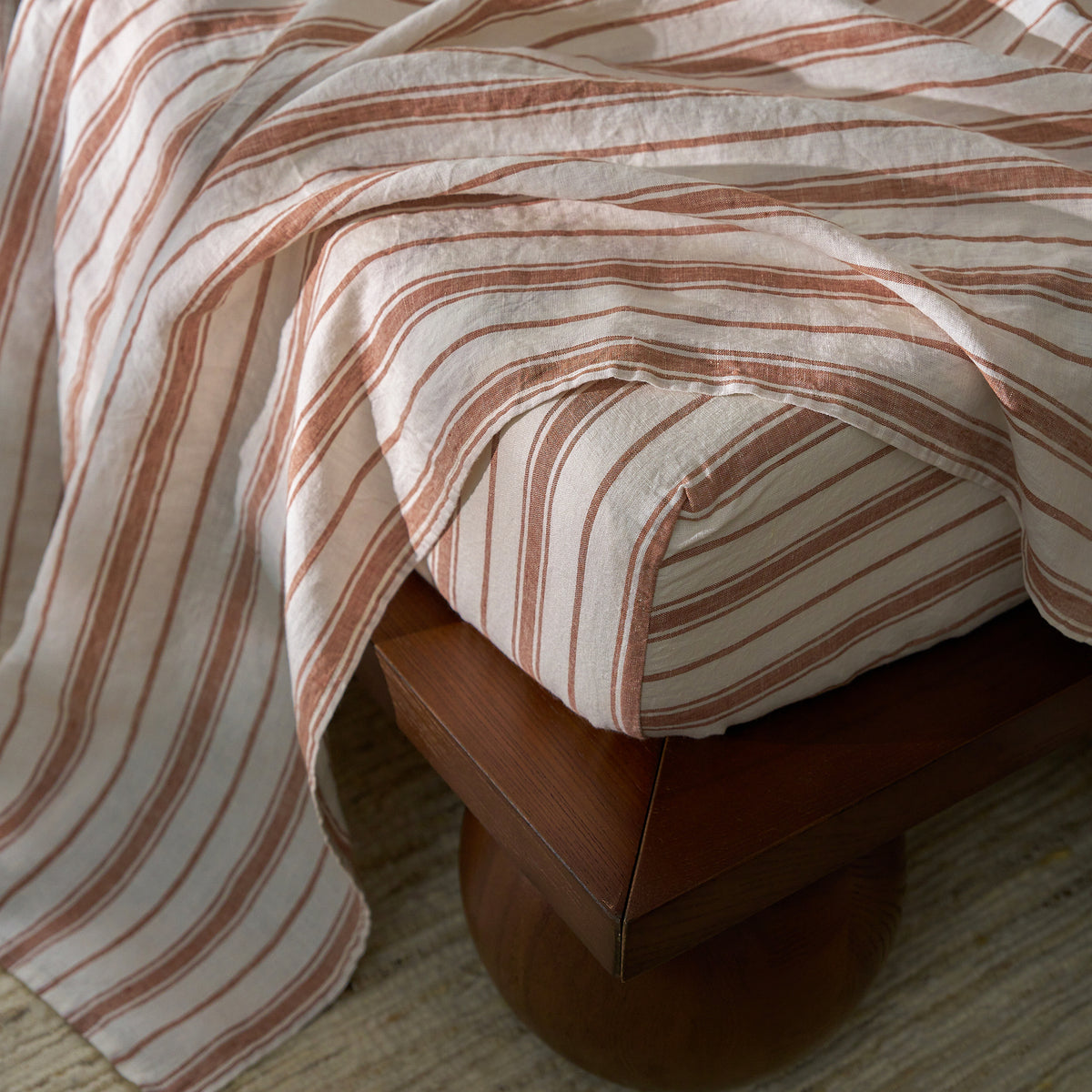 French Flax Linen Fitted Sheet in Hazelnut Stripe