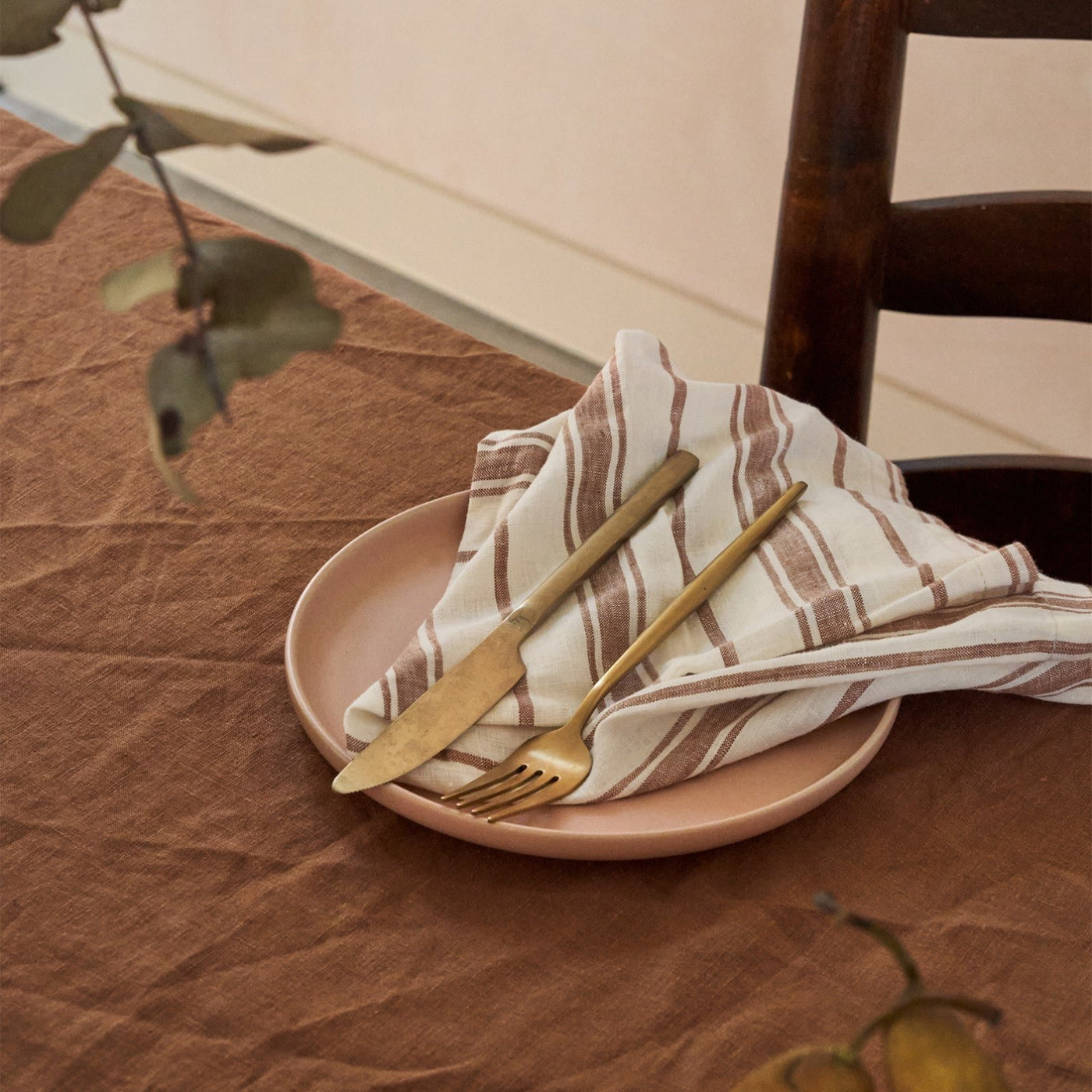 French Flax Linen Napkins (Set of 4) in Hazelnut Stripe