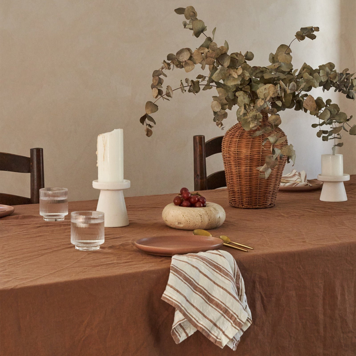 French Flax Linen Table Cloth in Hazelnut