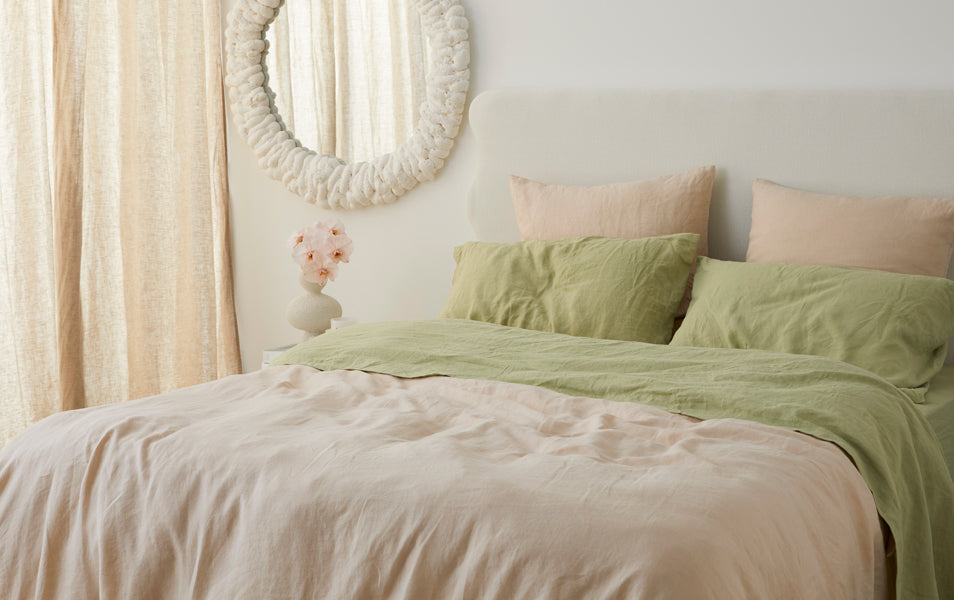 French Flax Linen Sheets in Matcha