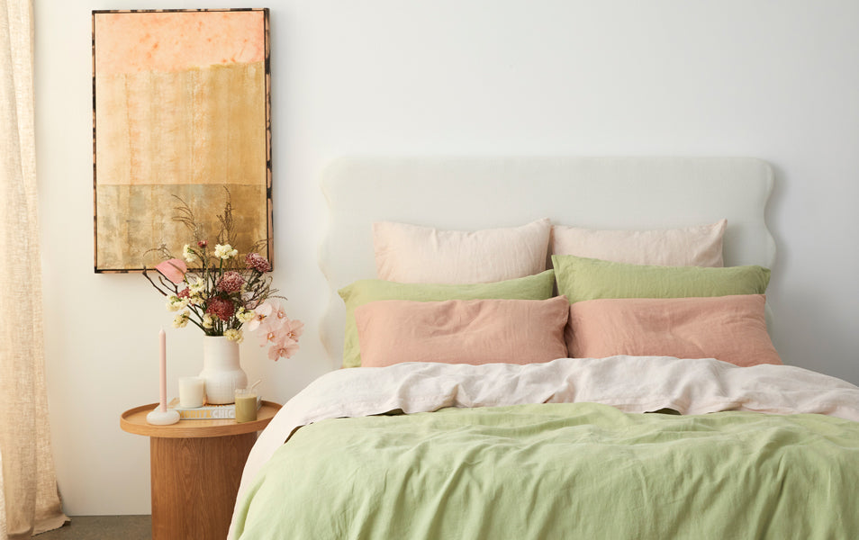 French Flax Linen Sheets in Matcha