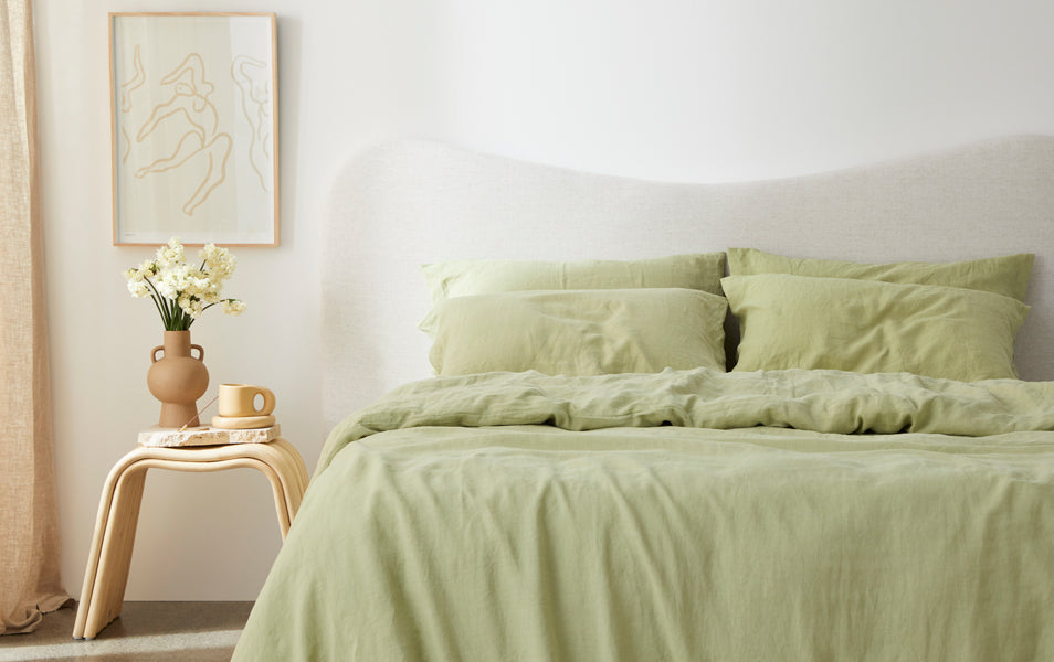 French Flax Linen Sheets in Matcha