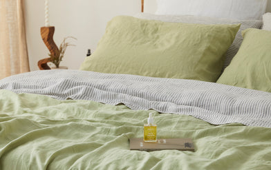 French Flax Linen Sheets in Matcha
