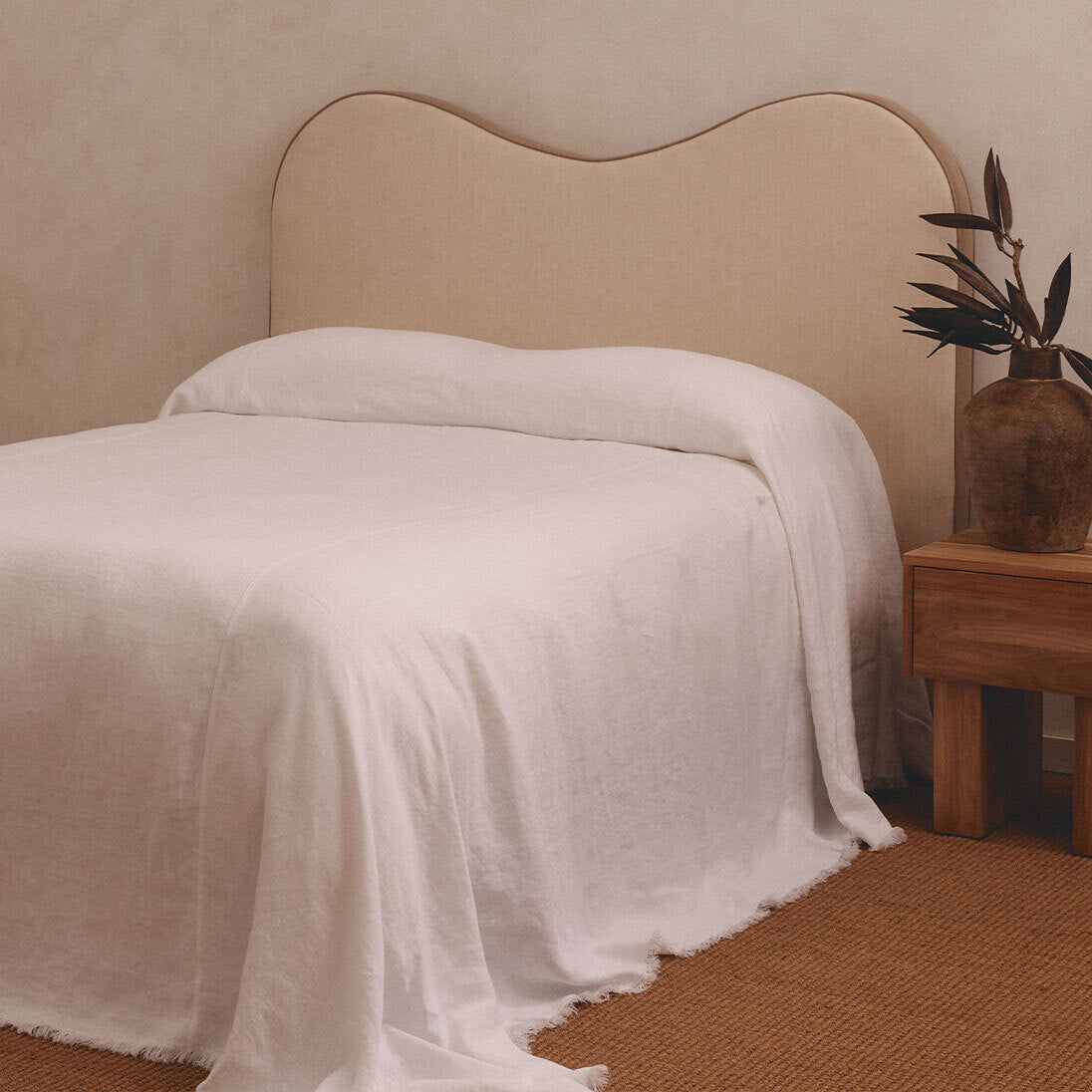 French Flax Linen Heavy Bedcover in White