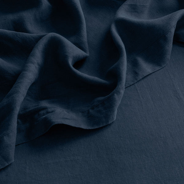 French Flax Linen Flat Sheet in Indigo Double - Main Image