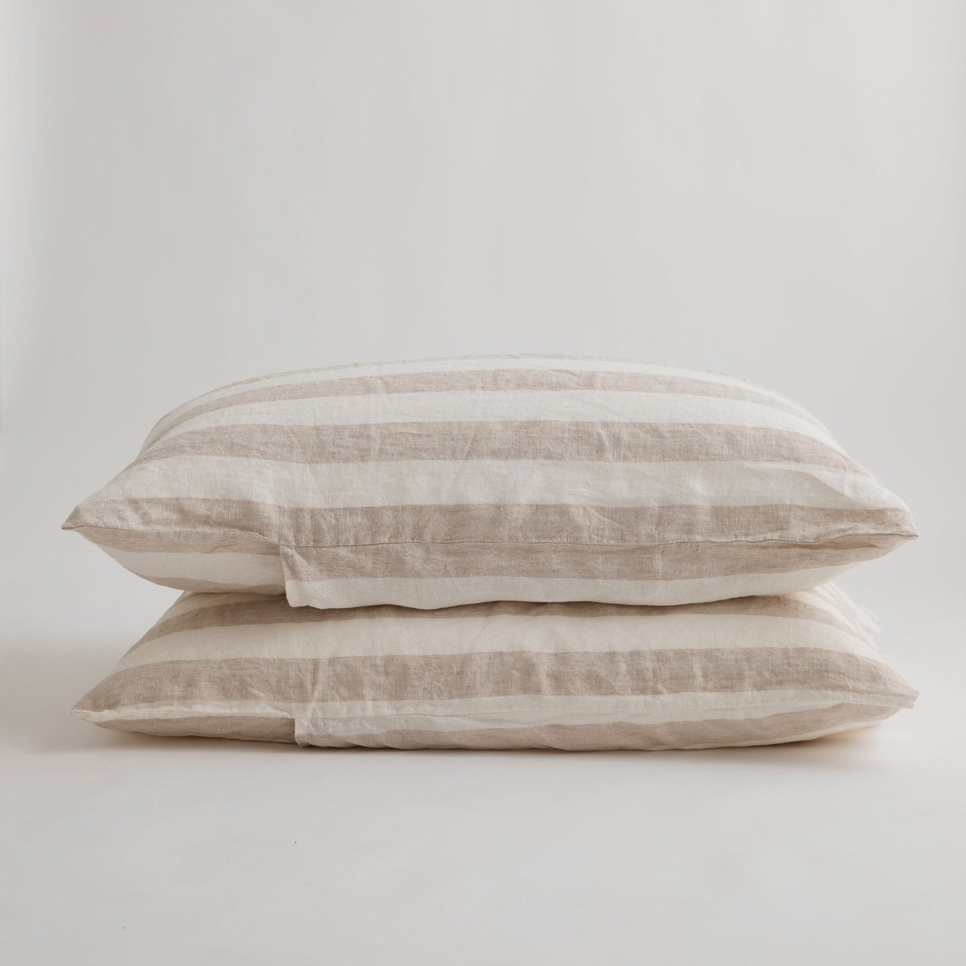 French Flax Linen Pillowcase Set in Natural Thick Stripe