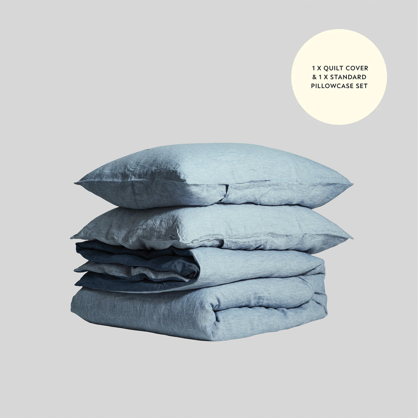 French Flax Linen Double Sided Quilt Cover Set in Indigo/Marine Blue