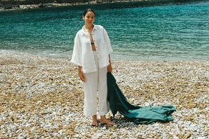 French Flax Linen Robe in White