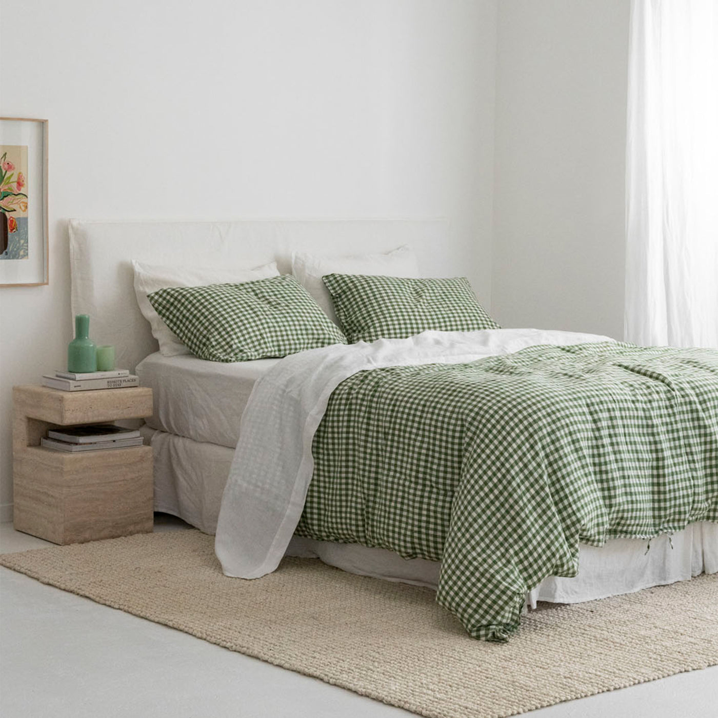 French Flax Linen Quilt Cover in Ivy Gingham