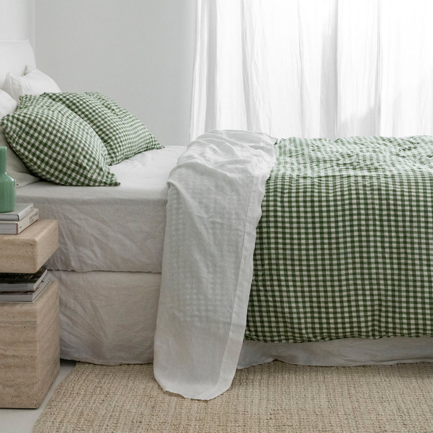 French Flax Linen Quilt Cover in Ivy Gingham