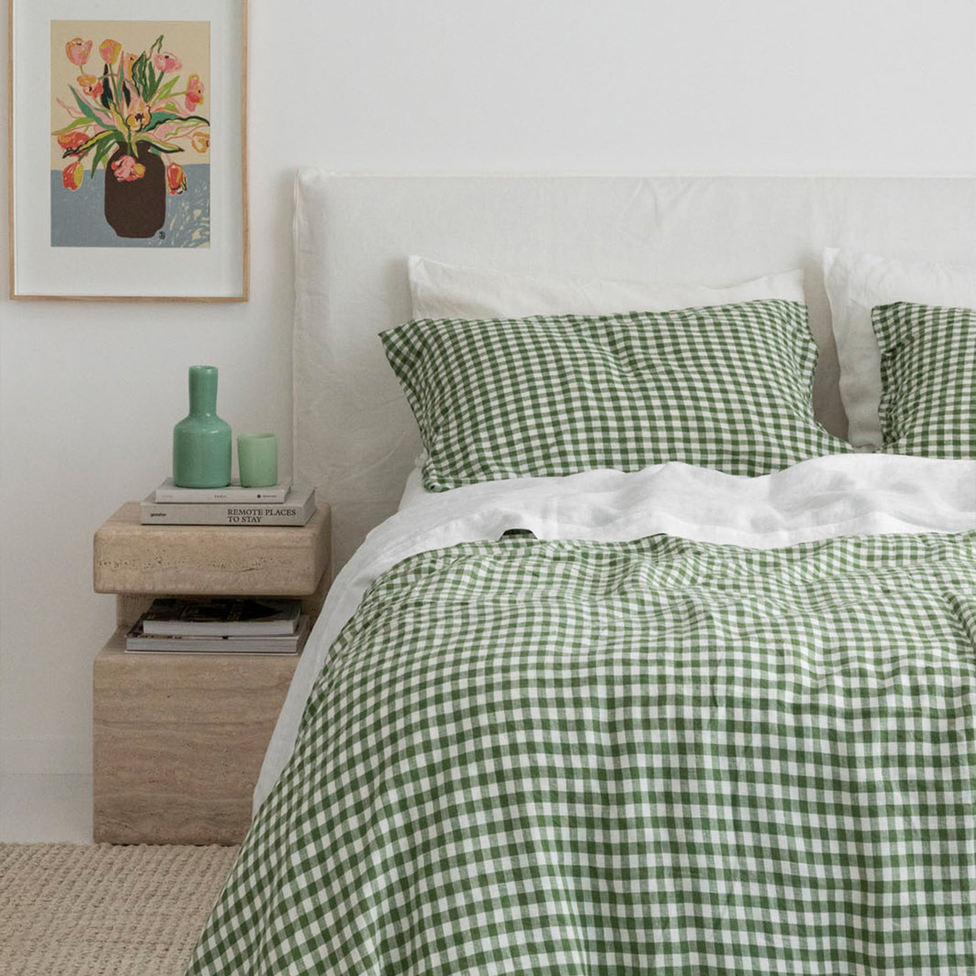 French Flax Linen Quilt Cover in Ivy Gingham
