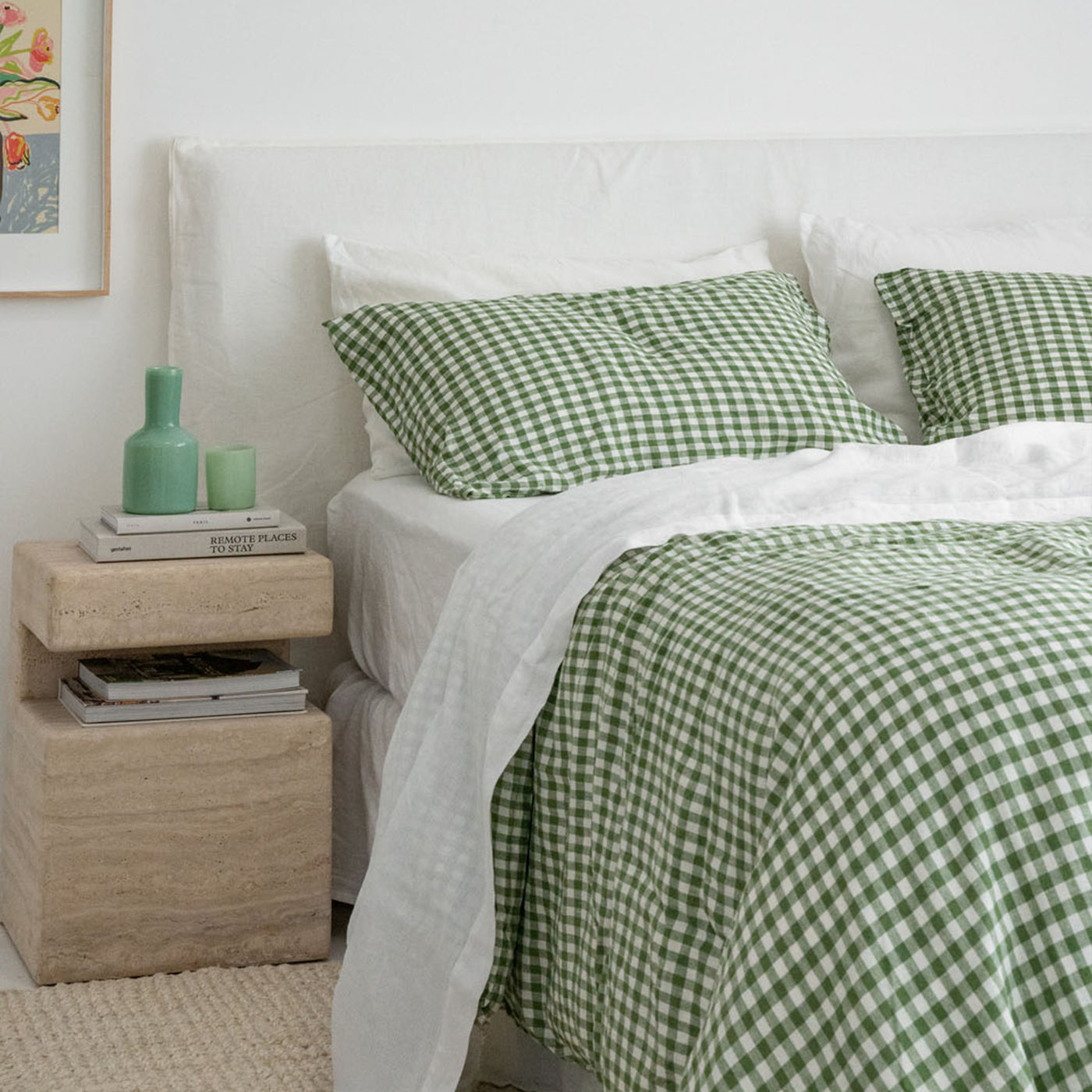 French Flax Linen Quilt Cover in Ivy Gingham