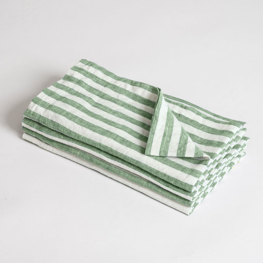 French Flax Linen Napkins (Set of 4) in Ivy Stripe