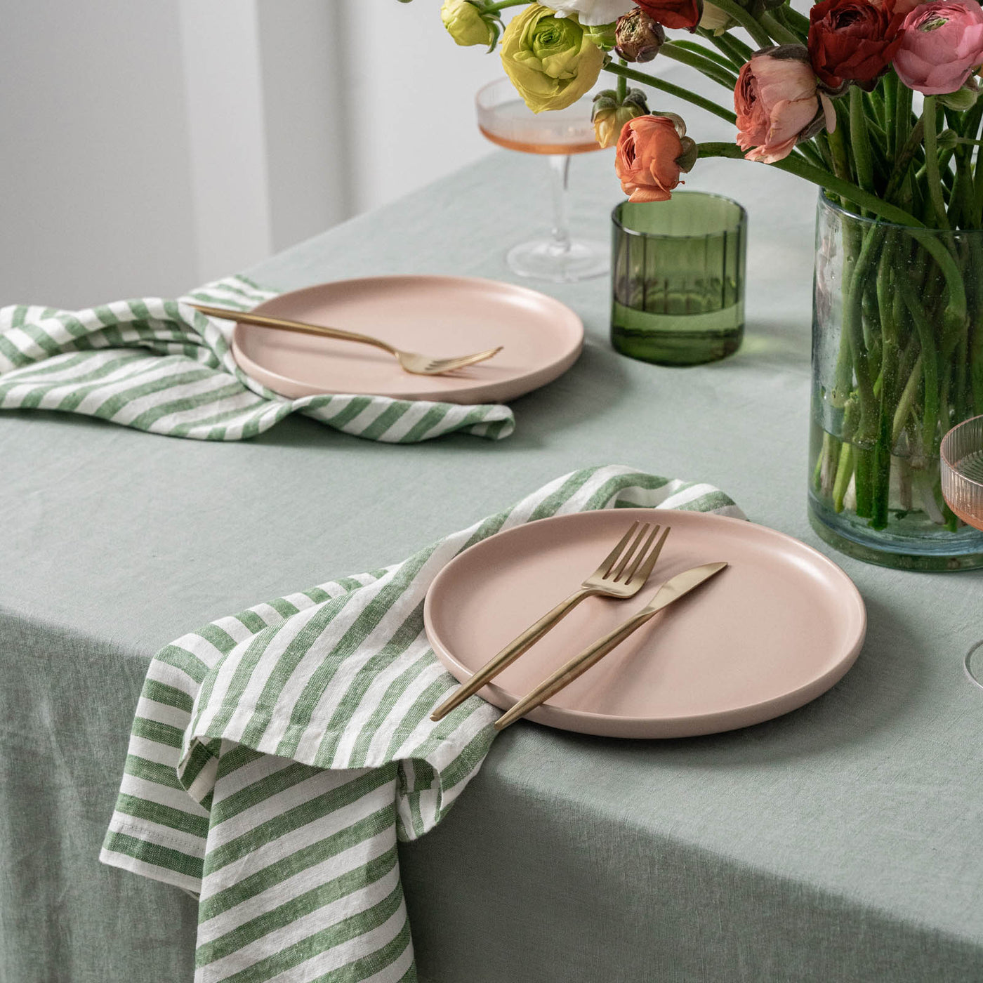 French Flax Linen Napkins (Set of 4) in Ivy Stripe