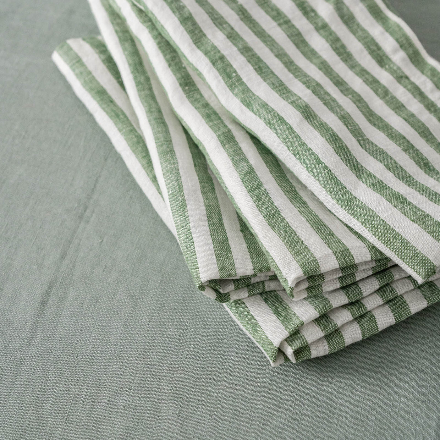 French Flax Linen Napkins (Set of 4) in Ivy Stripe