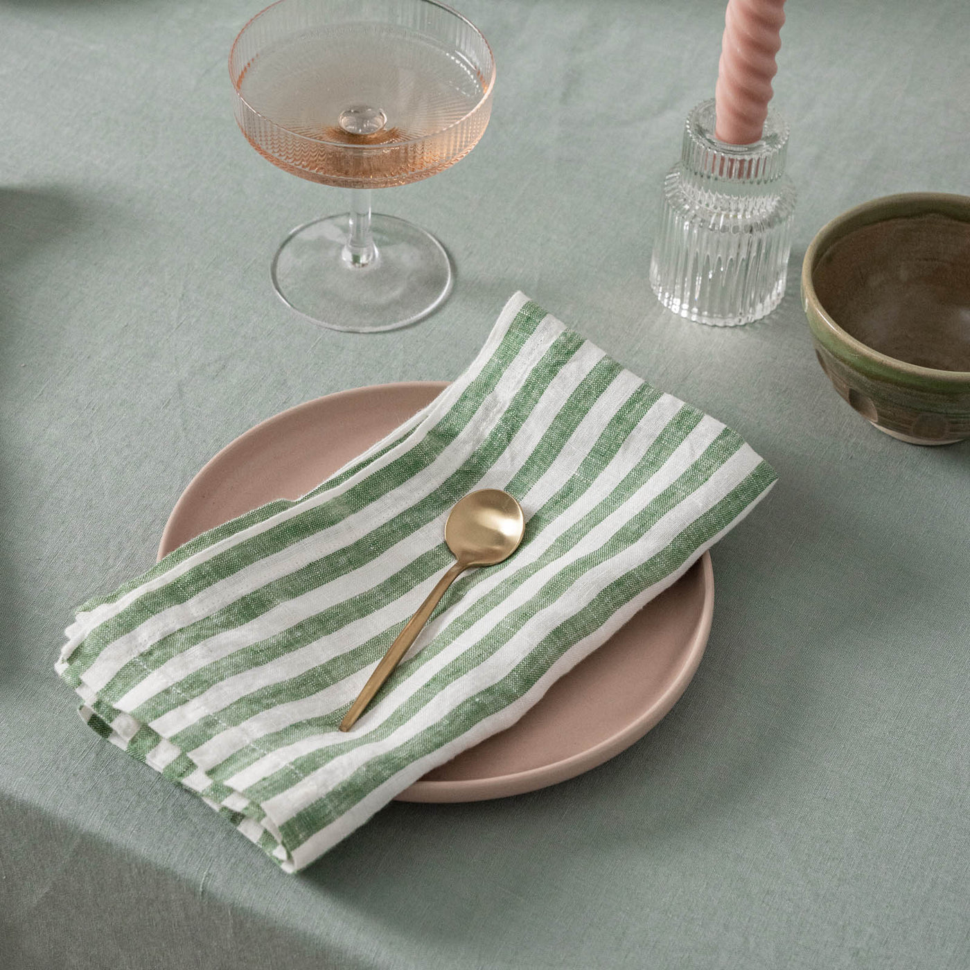 French Flax Linen Napkins (Set of 4) in Ivy Stripe