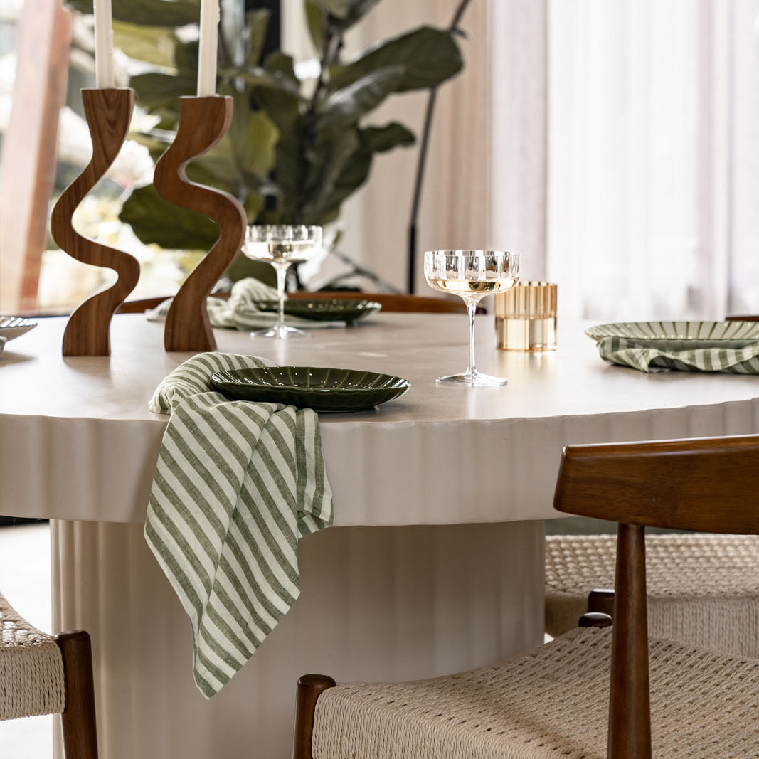French Flax Linen Napkins (Set of 4) in Ivy Stripe