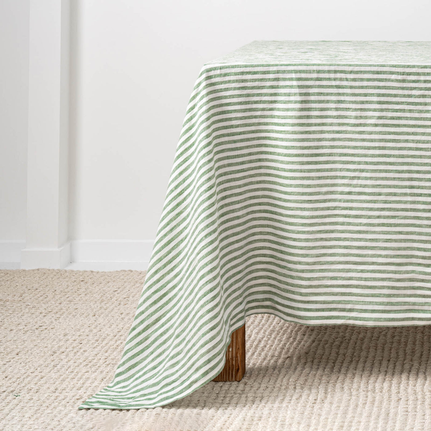 French Flax Linen Table Cloth in Ivy Stripe