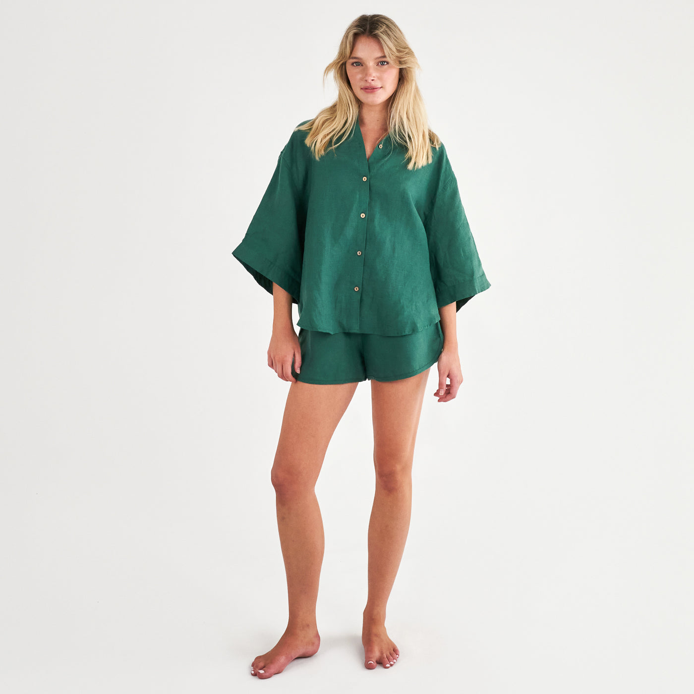 French Flax Linen Relaxed Short in Jade