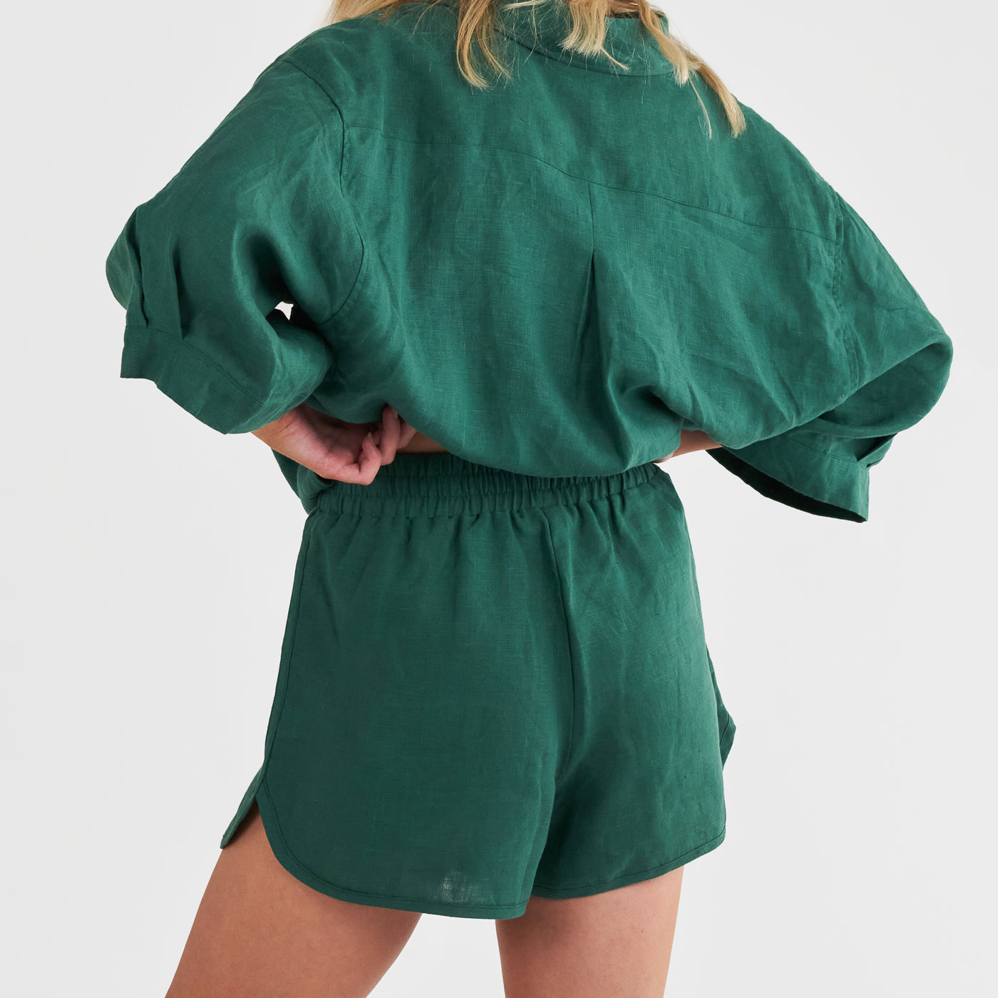 French Flax Linen Relaxed Short in Jade