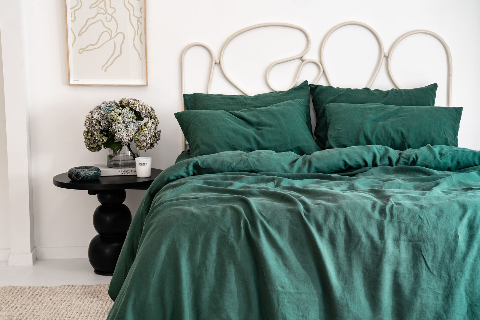 Linen Bedding and Linen Pillow Cases in Jade