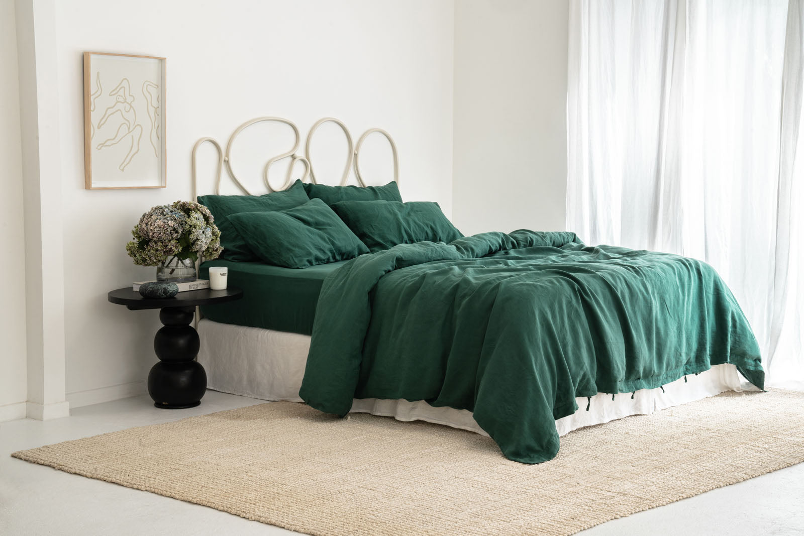 Linen Bedding and Linen Pillow Cases in Jade