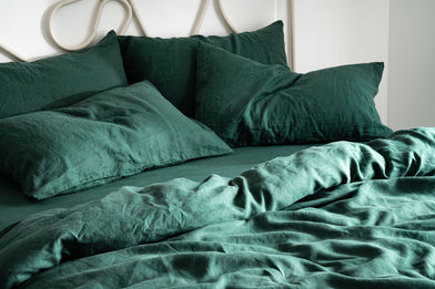 Linen Bedding and Linen Pillow Cases in Jade