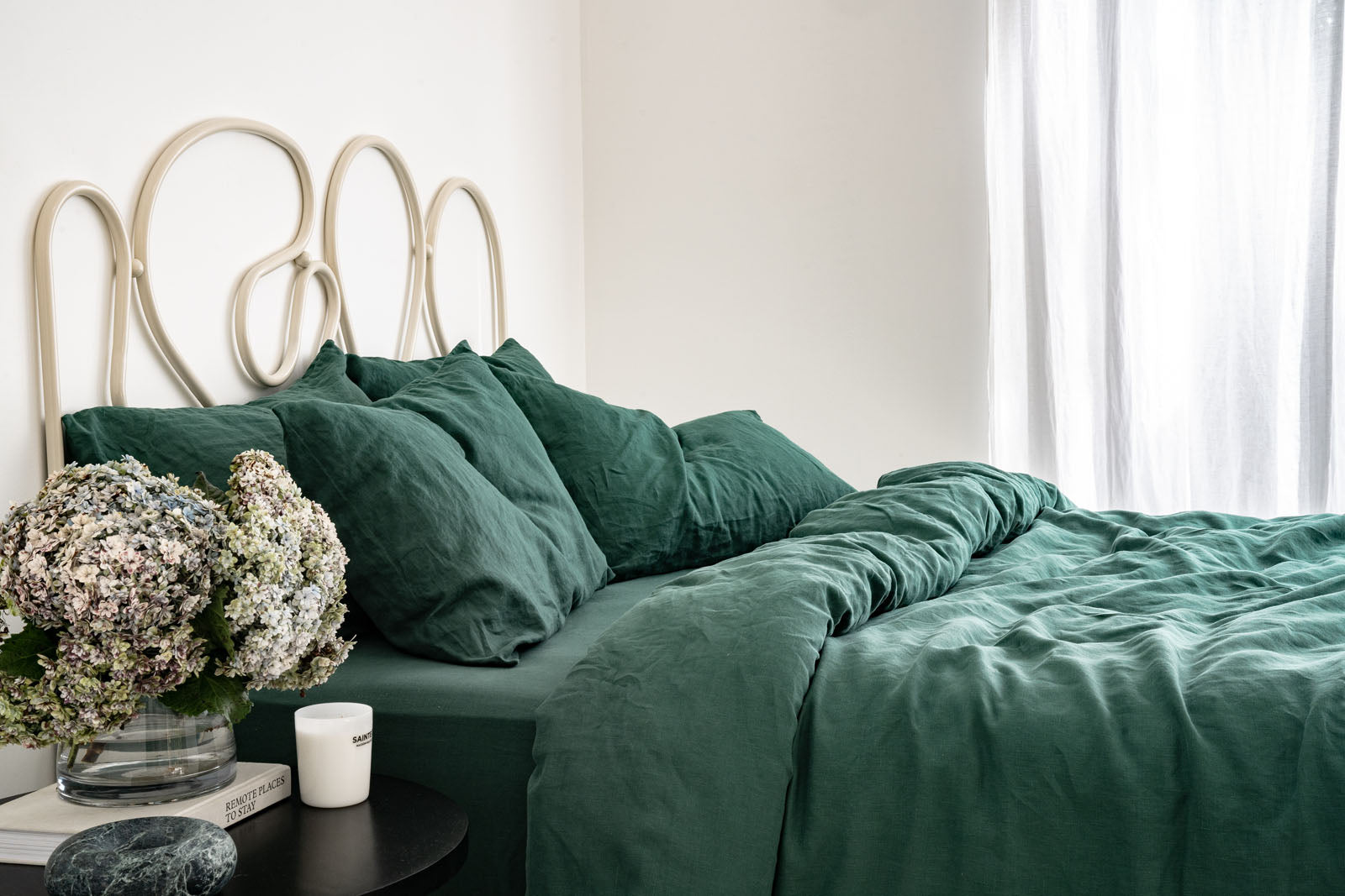 Linen Bedding and Linen Pillow Cases in Jade
