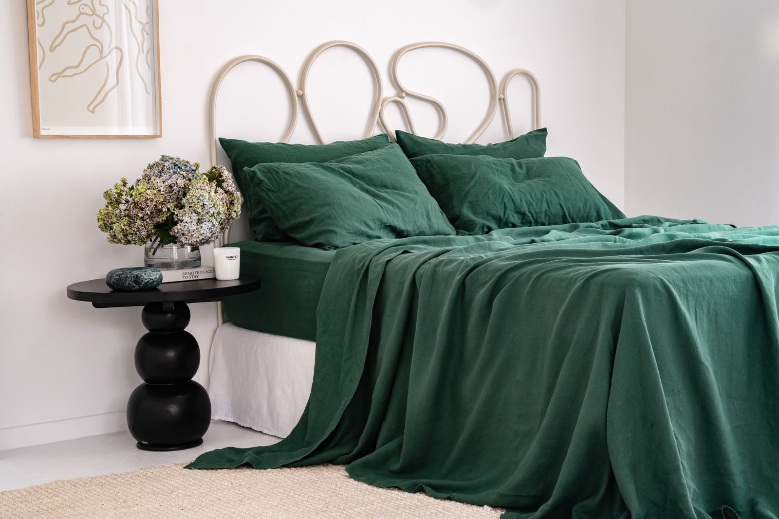 Linen Bedding and Linen Pillow Cases in Jade