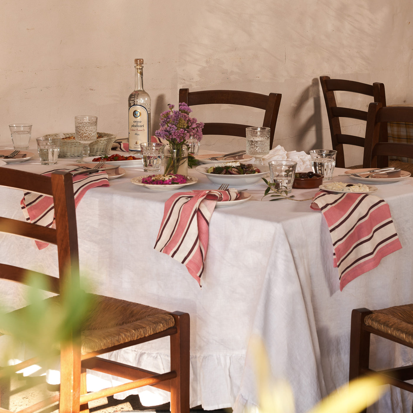French Flax Linen Napkins (Set Of 4) in Pink Stripe