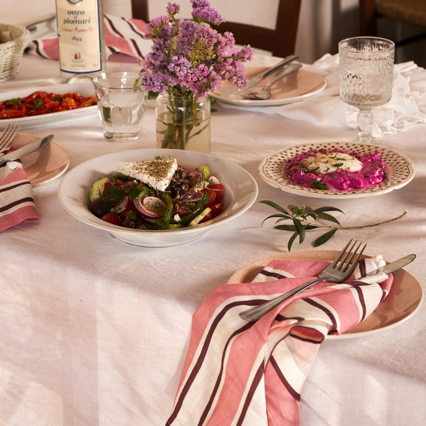 French Flax Linen Napkins (Set Of 4) in Pink Stripe