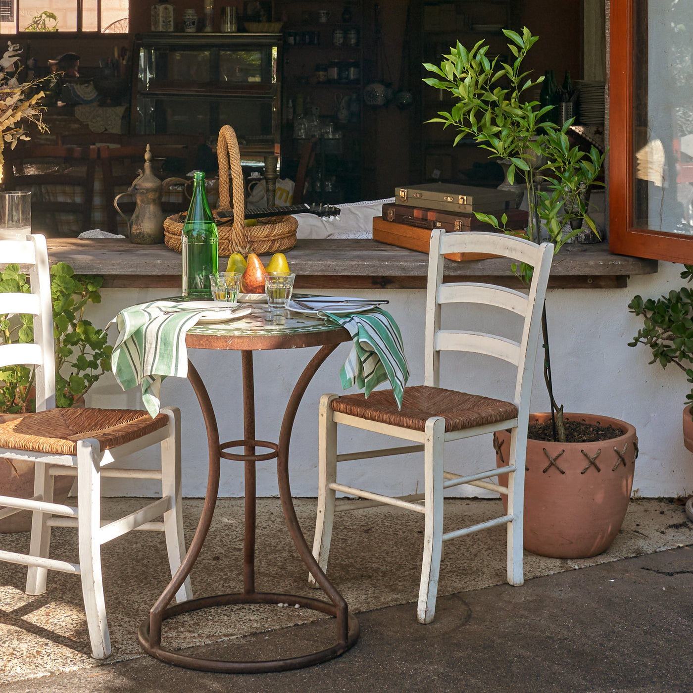 French Flax Linen Napkins (Set Of 4) in Green Stripe