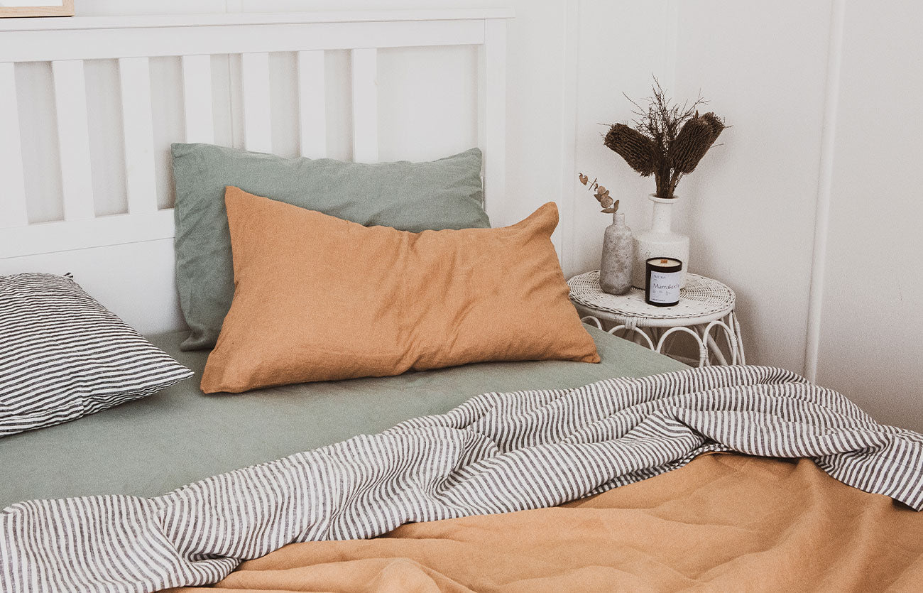 Sage, Sandalwood & Stripe French Linen Bedding - Lookbook
