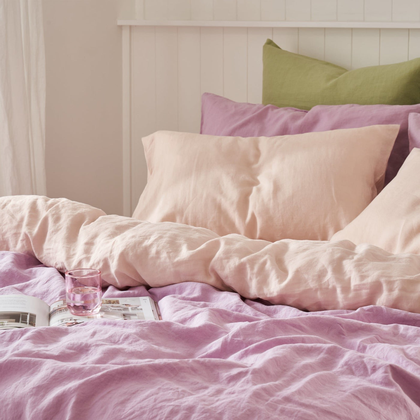 French Flax Linen Double Sided Quilt Cover in Lilac/Blush