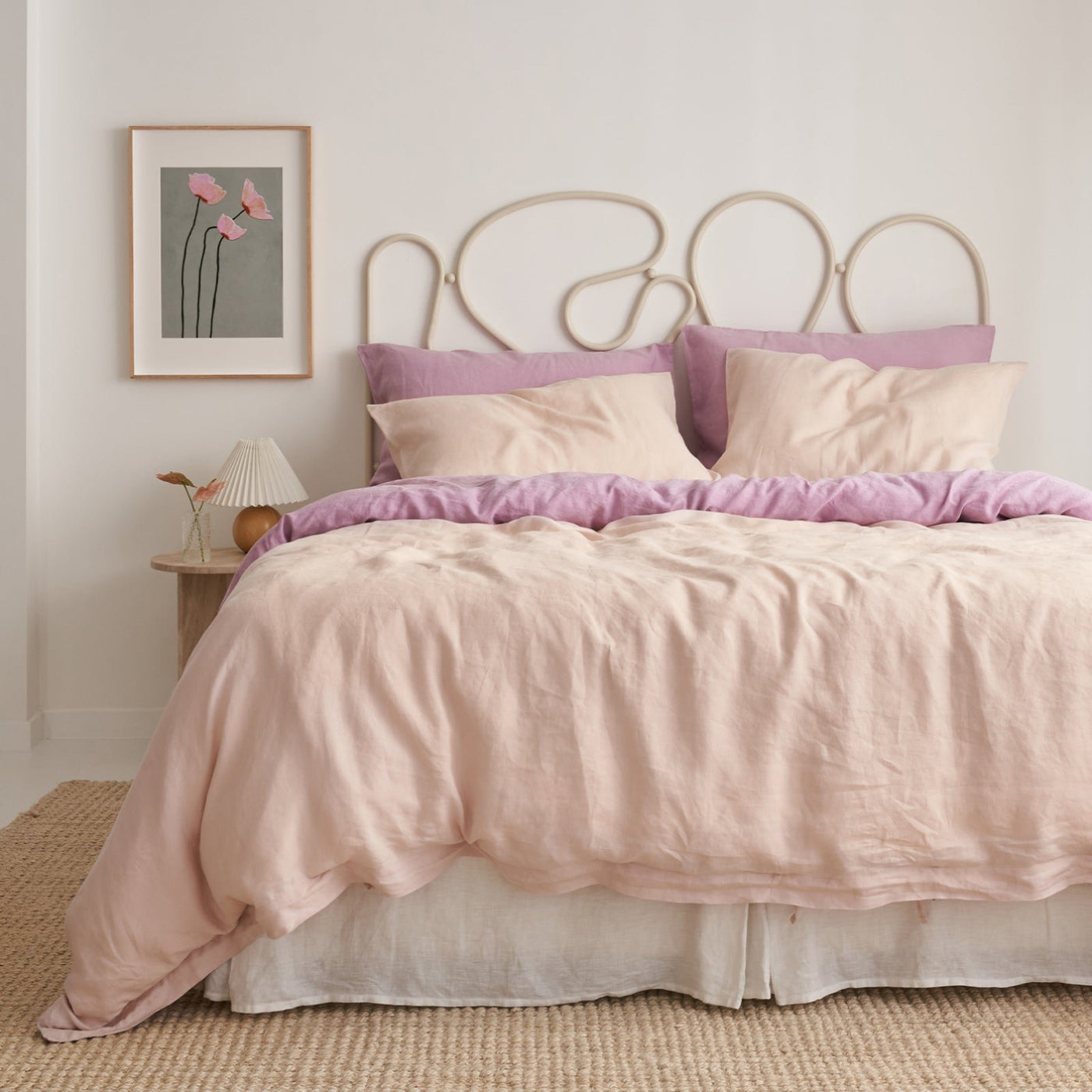 French Flax Linen Double Sided Quilt Cover in Lilac/Blush