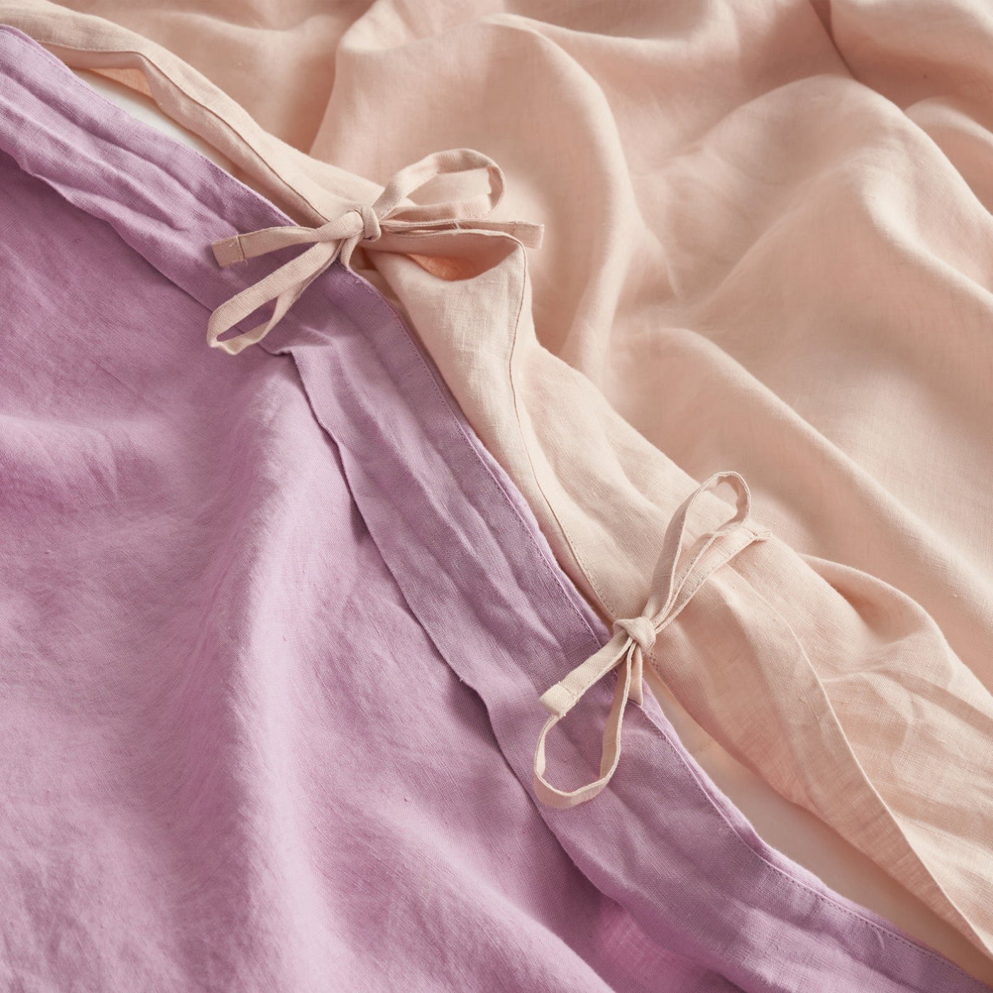 French Flax Linen Double Sided Quilt Cover Set in Lilac/Blush
