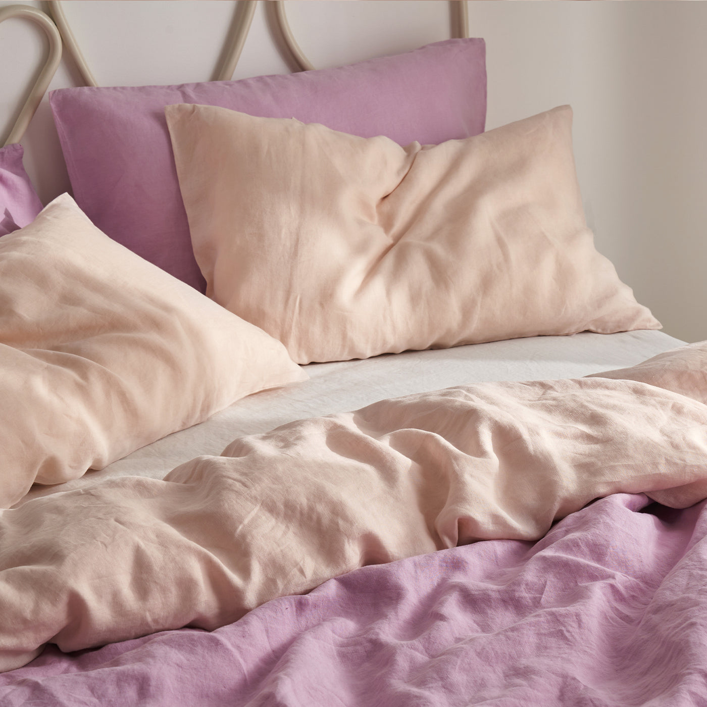 French Flax Linen Double Sided Quilt Cover in Lilac/Blush
