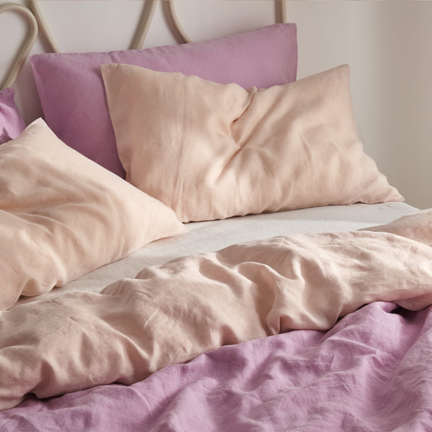 French Flax Linen Double Sided Quilt Cover in Lilac/Blush