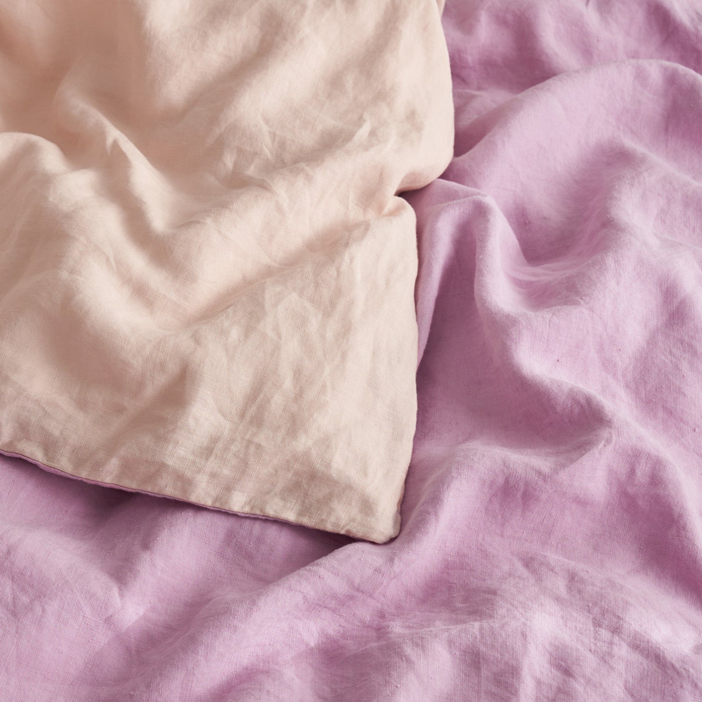 French Flax Linen Double Sided Quilt Cover Set in Lilac/Blush