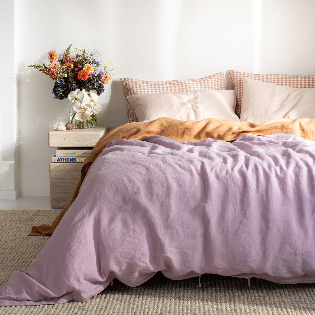 French Flax Linen Quilt Cover in Lilac