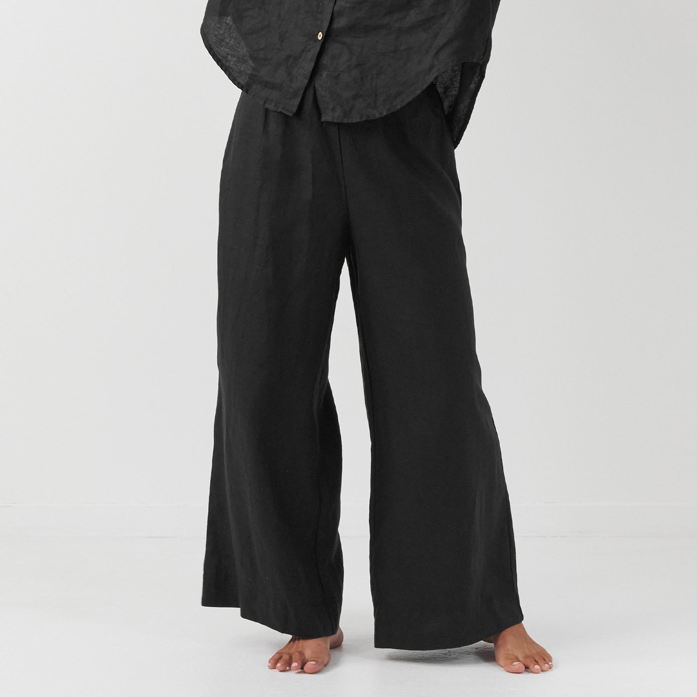 French Flax Linen Lounge Pant in Black