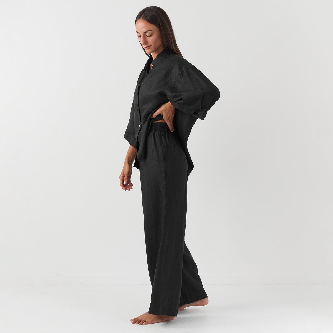 French Flax Linen Lounge Pant in Black