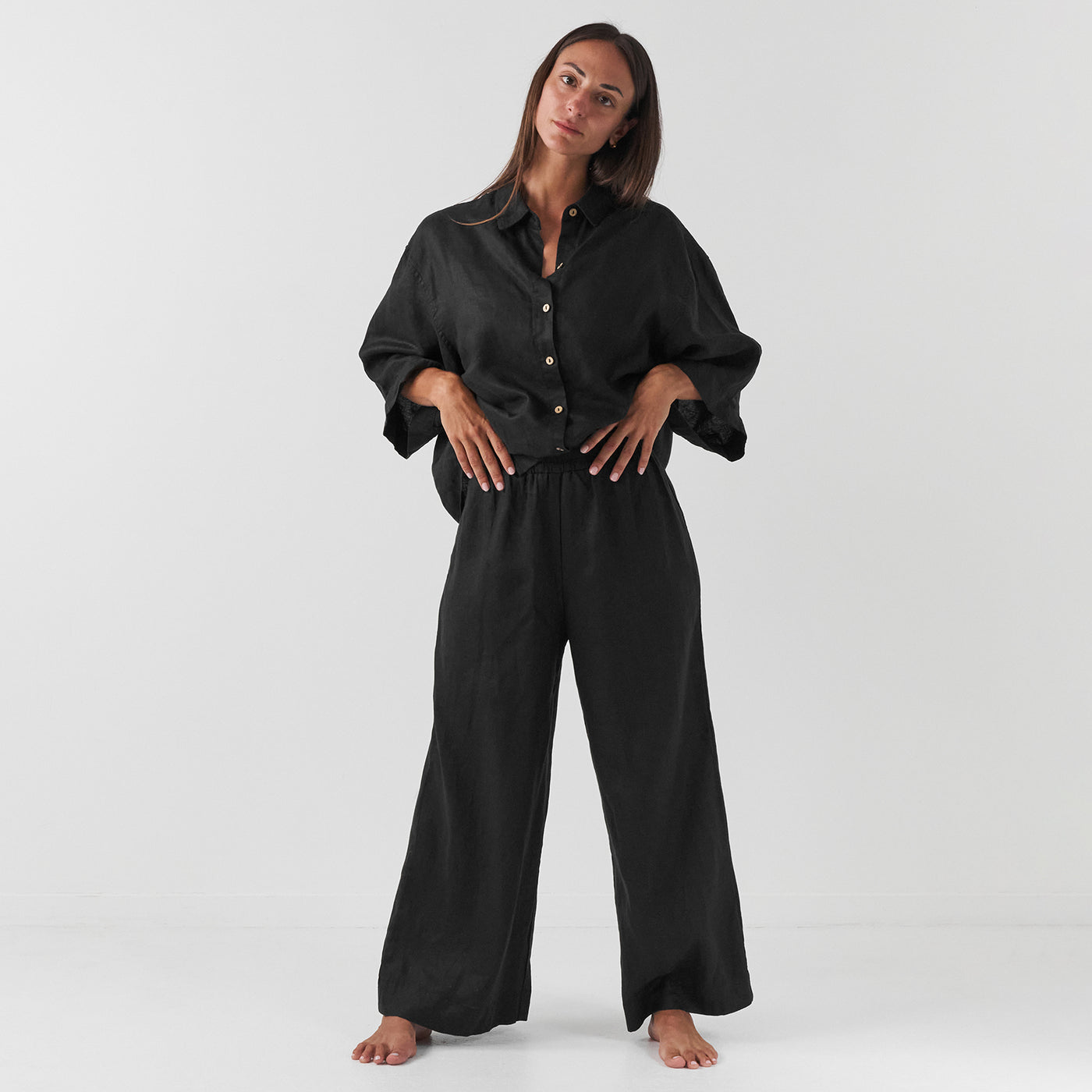 French Flax Linen Lounge Pant in Black