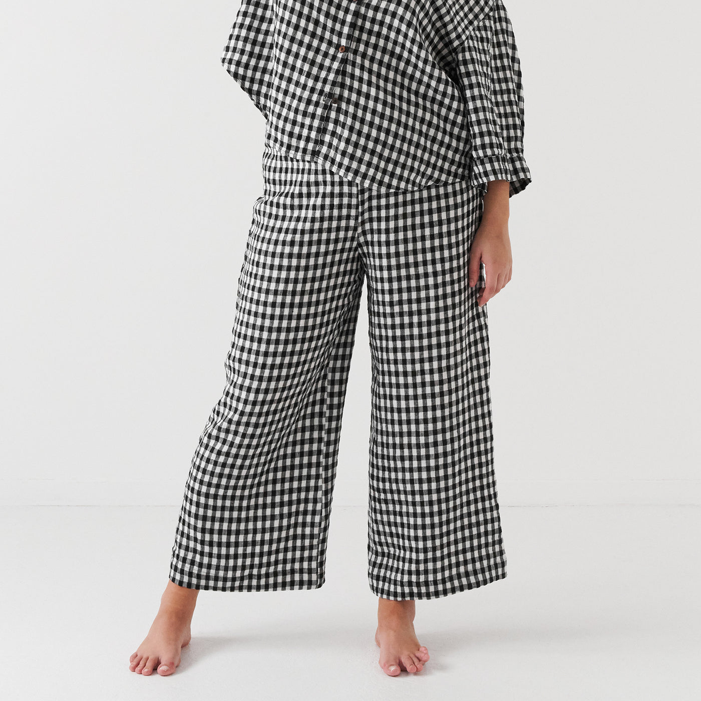 French Flax Linen Lounge Pant in Charcoal Gingham