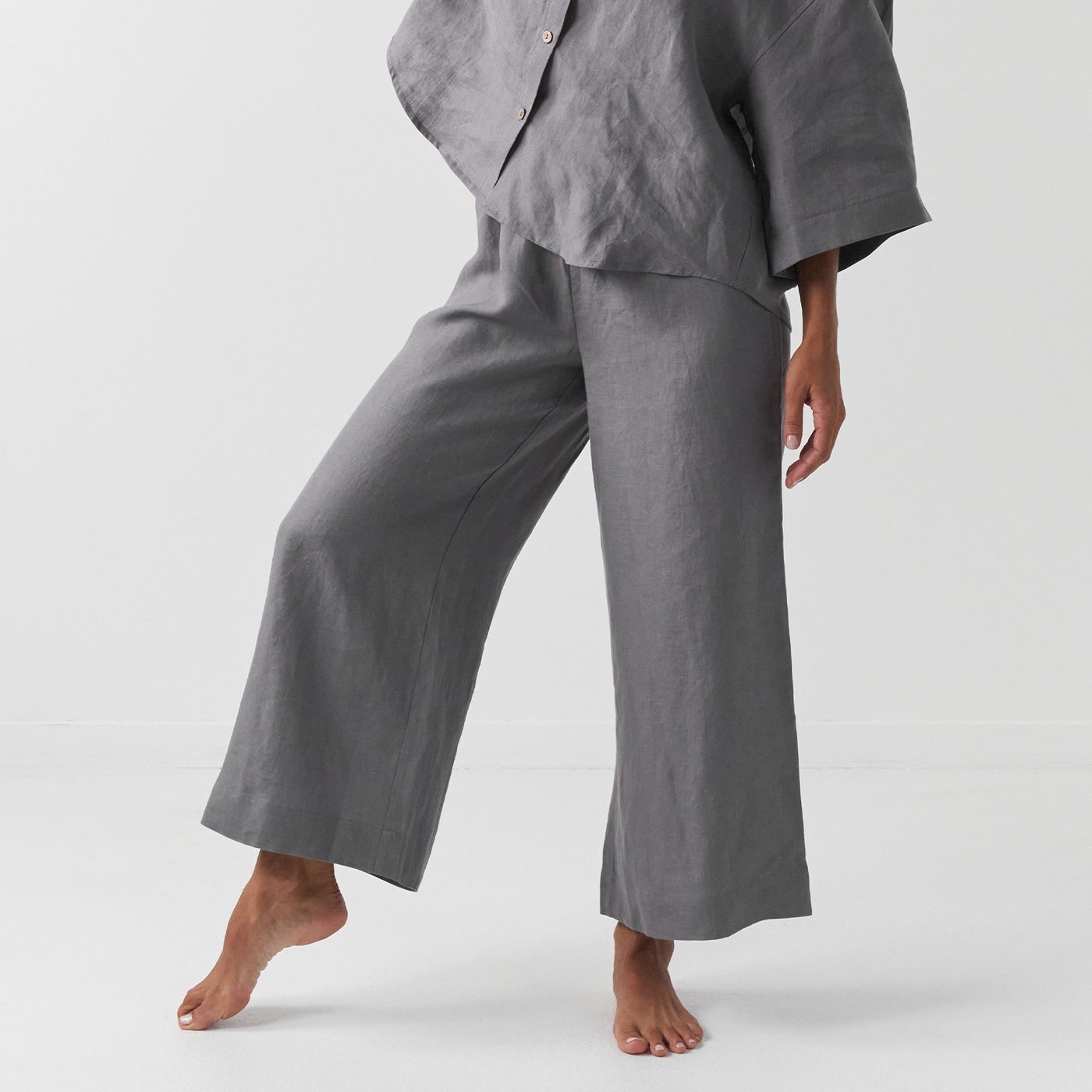 French Flax Linen Lounge Pant in Warm Grey