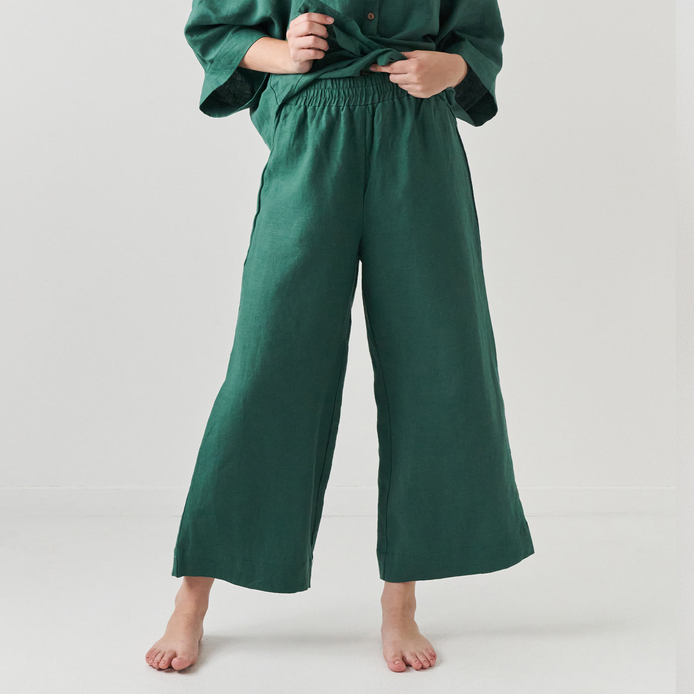 French Flax Linen Lounge Pant in Jade