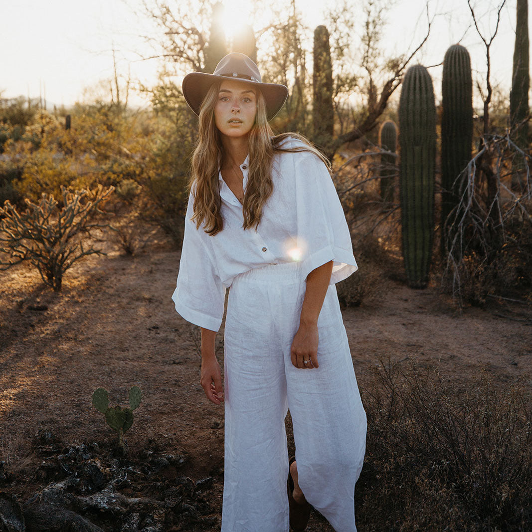 French Flax Linen Lounge Pant in White