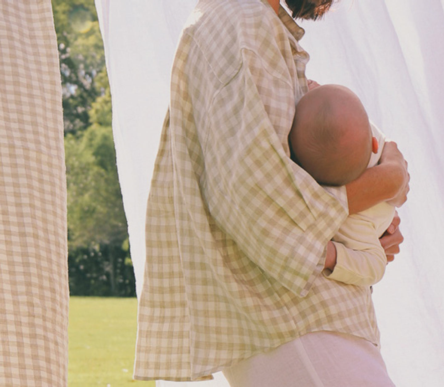 French Flax Linen Ruby Shirt in Beige Gingham