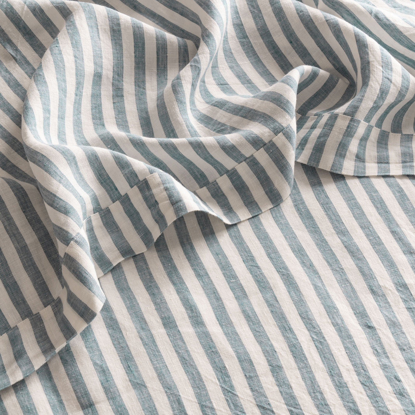 French Flax Linen Flat Sheet in Marine Blue Stripe