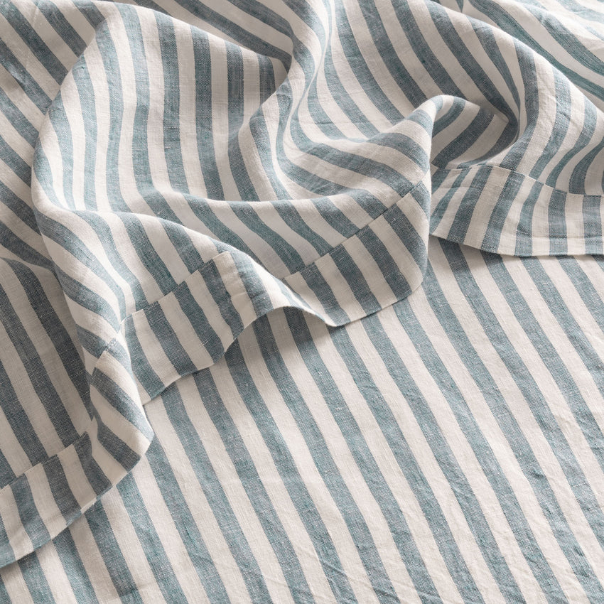 French Flax Linen Flat Sheet in Marine Blue Stripe – I Love Linen